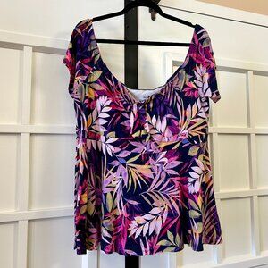 NWT Torrid soft knit multicolored tropical print off the shoulder top Size 3